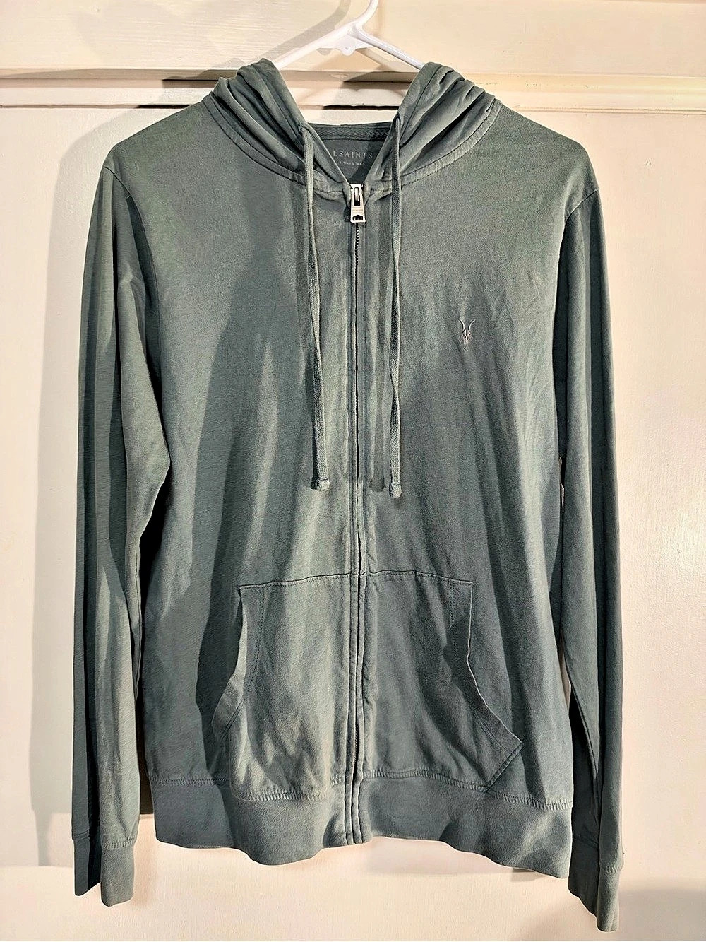 All Saints Mens Small Cotton Zip Hoodie Green Size Small